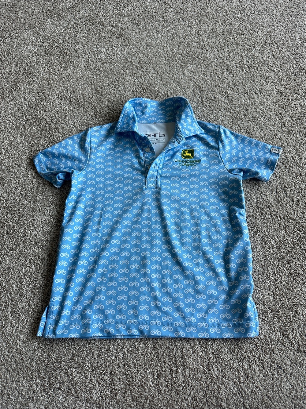 John Deere Light Blue Kids Polo with White Bicycle Print size 4T